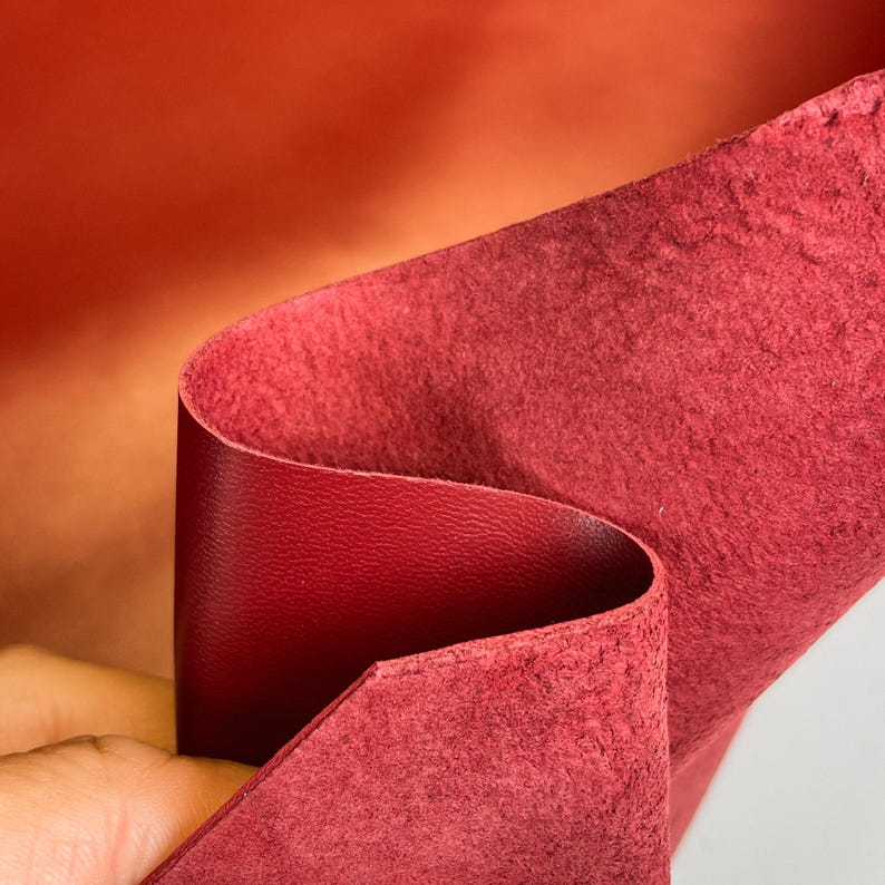 Dark RED Leather Material Pieces Genuine Sheepskin Hides 3 - 5 sqft // 0.28 - 0.5 m2 Thick Italian Leather 0.9mm/2.25oz RED PEAR 223 image 4