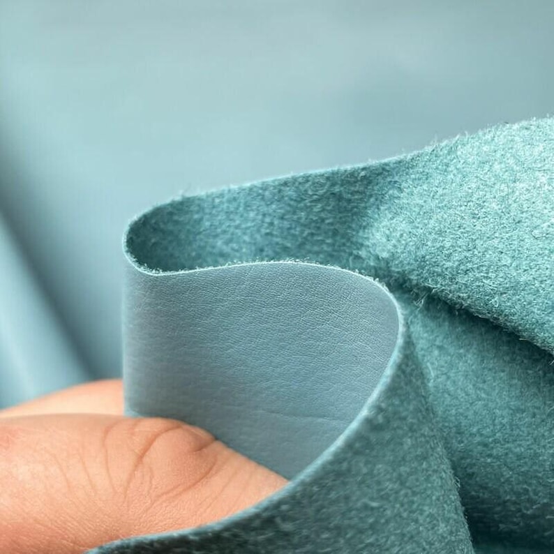 Light Blue Real Leather Hides // Handbag and Accessories Material // 7 - 9 sqft// Natural Fabric // Milky Blue, 1117, 0.5 mm image 4