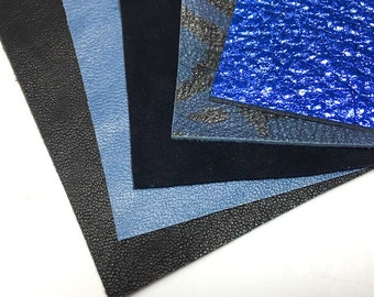 BLUE Leather Scraps Real Soft Sheep Skin Pieces for Crafts Blue
