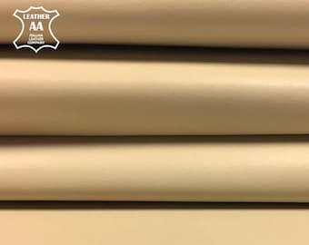 Peças de couro bege Lençóis de pele de ovelha genuína para costura Lençóis de pele de animal genuína Tecido de couro bege CREME BRULEE 551, 1,75 oz/ 0,7 mm