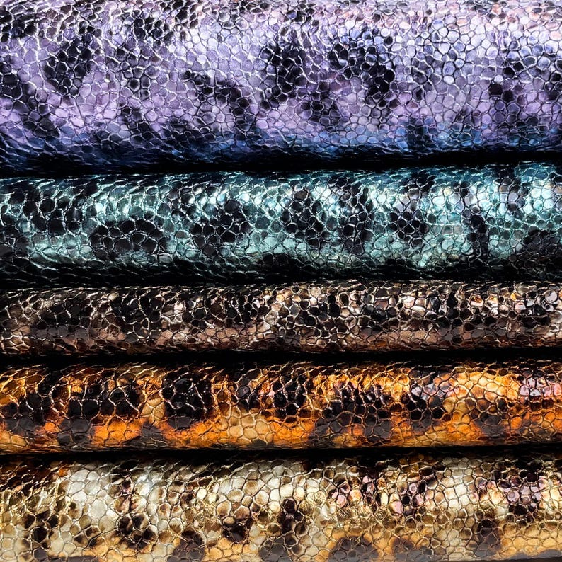 Textured Leopard Print Leather Hides// Genuine Lambskin Leather Hides //Choose Your Color //CRUNCHY LEOPARD MIX 1.0 mm / 2.5 oz image 4