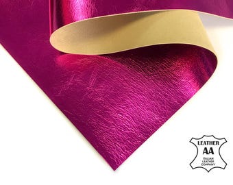 Bright Pink Metallic Sheet Lambskin Pieces 6x6 / 8x10 / 12x12 / 12x18 / 18x24 For Art and Crafts Genuine Leather scrap 2oz/.8mm 700 FUCHSIA