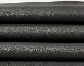 BLACK leather material Lambskin leather Sheepskin sheets BLACK NIGHT 521, 2.25oz Genuine leather sheets Black matte leather fabric 0.9 mm