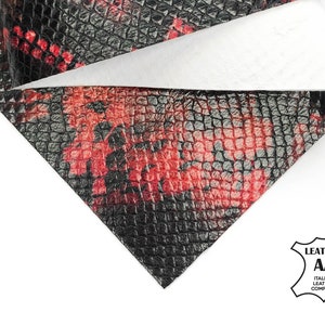 Red Snake Print Leather Piece 6x6 / 8x10 / 12x12 / 12x18 / 18x24 Real Lambskin Sheets Textured Print Samples DIY Scraps / American Snake 979