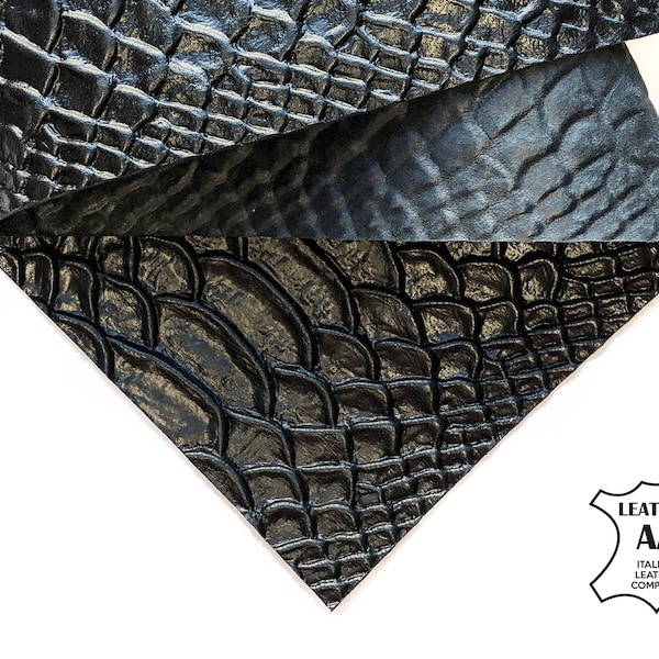 Feuilles d'impression serpent véritable noir 6 x 6/8 x 10/12 x 12/12 x 18/18 x 24 lambeaux de peau de mouton en cuir véritable pliable avec aspect python BLACK SERPENT 598