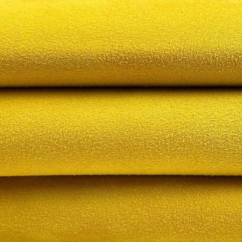 Bright Yellow Suede Leather // 4 sqft // Soft Velour Material For Sewing // Lemon Curry, 1171, 0.9mm/2.25oz image 2