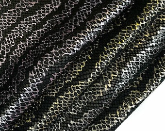 Bee Snakeskin Print //Metallic Colored Stripes // Natural Animal Leather For Sewing//Choose your color// 6 -6.5 sqft //BEE SNAKE 1261, 0.9mm