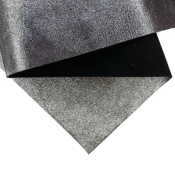 Dark Silver Sheet Genuine Metallic Leather 6x6 / 8x10 / 12x12 / 12x18 / 18x24 Real Reflective Foil Lambskin SHINY DARK SILVER 900, 2oz/0.8mm