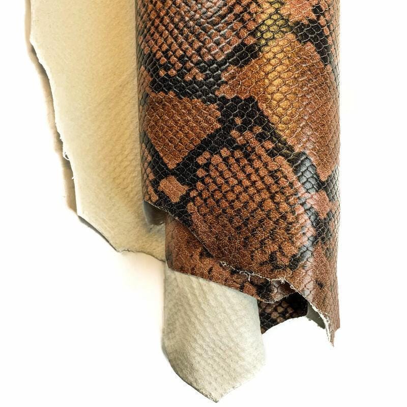 Brown Snake Print Leather //genuine Lambskin Leather Hides //textured ...