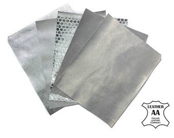 Silver Leather Sheets // 8x10in Leather Pieces // Printed Lambskin Leather // Genuine Leather // Soft Leather //  Leather Supplier // Tanned