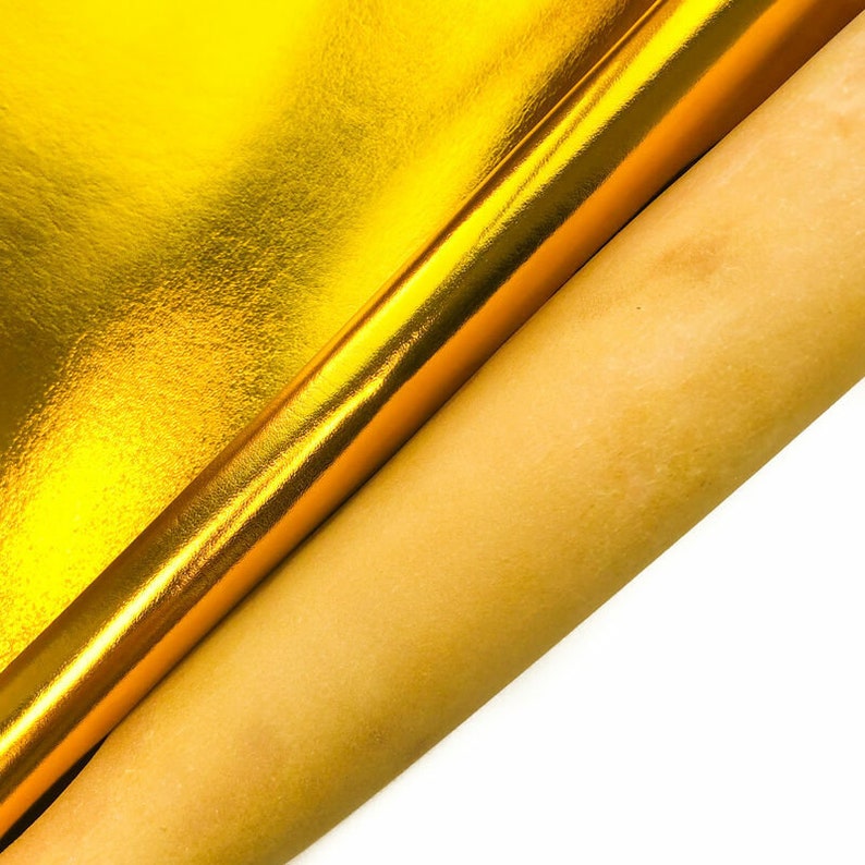 Yellow Metallic Leather Hides // Genuine Leather With Mirror Effect // Bright Shiny Crafting Leather // Yellow Gold 959 0.8mm / 2oz image 5