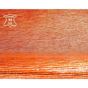 Orange Sparkly Leather With Lines //Genuine Shiny Lambskin// Real Animal Leather// Textured Metallic Fabric//SUNSET LINES, 1344, 1.0mm/2.5oz