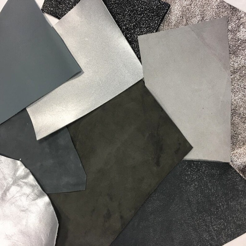 GRAY Leather SCRAP MIX Small grey Real Sheep Hide Remnants Silver Leather Pieces Real leather off cuts Gray suede napa Silver pieces
