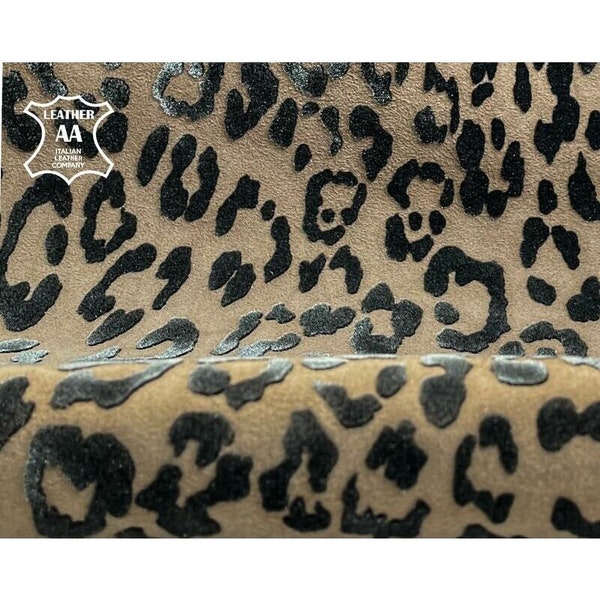 BEIGE Suede Leopard Print Leather// Soft Sheepskin Pieces //Black Cheetah Spots// 4 - 5 sqft// VELOUR LEOPARD,1.1 mm/ 2.75 oz