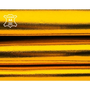 Yellow Metallic Leather Hides // Genuine Leather With Mirror Effect // Bright Shiny Crafting Leather // Yellow Gold 959 0.8mm / 2oz image 1