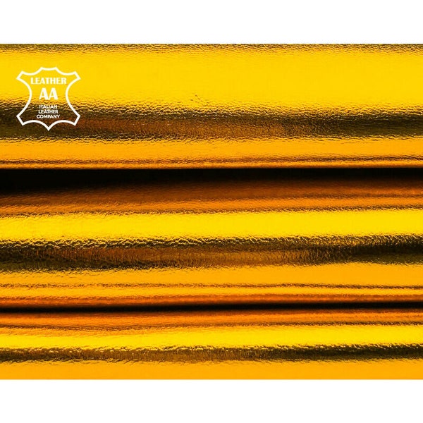 Peaux de cuir métallisé jaune // Cuir véritable avec effet miroir // Cuir d'artisanat brillant brillant // Or jaune 959 0,8 mm / 2 oz