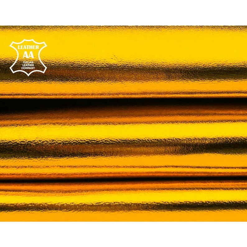 Yellow Metallic Leather Hides // Genuine Leather With Mirror Effect // Bright Shiny Crafting Leather // Yellow Gold 959 0.8mm / 2oz image 1