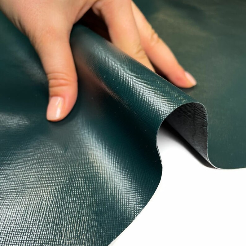 Dark Green Leather Fabric // Saffiano // Real Animal Leather Etsy
