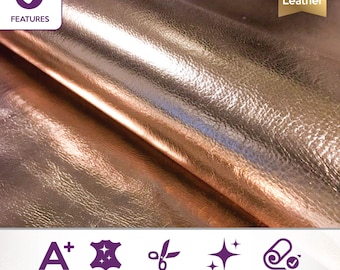 Rose Gold Leather Fabric //Real Metallic Hide //Genuine Pink Lambskin //Glossy leather for crafts// 5 - 7 sqft //ROSE GOLD, 585, 0.9 mm
