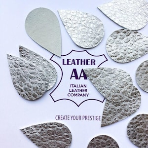 Leather Teardrop Earring Shapes DIY Silver Leopard Texture Pre Cut earring forms