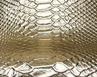 Metallic lichtgouden lamsleer met slangenprint 5, 6, 7 sqft dikke stukken 1,5 mm // 3,75 oz gouden slang 890