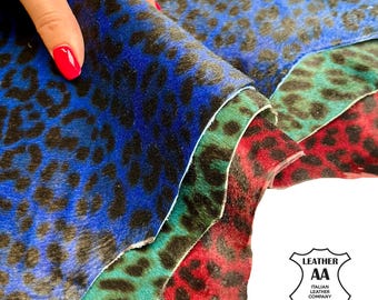 Leopard Pony Hair Leather C GRADE Choose From Blue, Red Green 4 sqft – Hair On Hide, Printed Pony Leather, Discount Leather Sheets