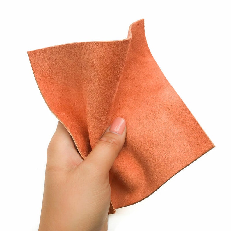 Orange Suede Leather 6x6in15x15cm Sheets Summer Color Soft Velour Scraps Genuine Earring Leather Pieces Langoustino 915 1.2mm 3 oz
