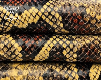 Piel de serpiente colorida / Piezas de piel de cordero genuina / Tela texturizada / Bricolaje brillante 1,2 mm/3 oz Colorado Snake 963