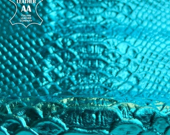 Metallic Capri Turquoise Sea Blue Lambskin 3 - 4 sqft // 0.26 - 0.4 m2 With Snakeskin Print 0.6-0.7mm/1.5-1.75oz CAPRI SNAKE 1514