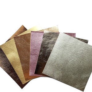 Metallic Lambskin 5x5in Scraps 6 pcs - Silver, Gold, Bronze, Pink / 0.7-1.0 mm/1.75-2.5oz