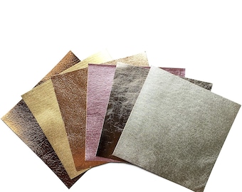 Metallic Lambskin 5x5in Scraps 6 pcs - Silver, Gold, Bronze, Pink / 0.7-1.0 mm/1.75-2.5oz