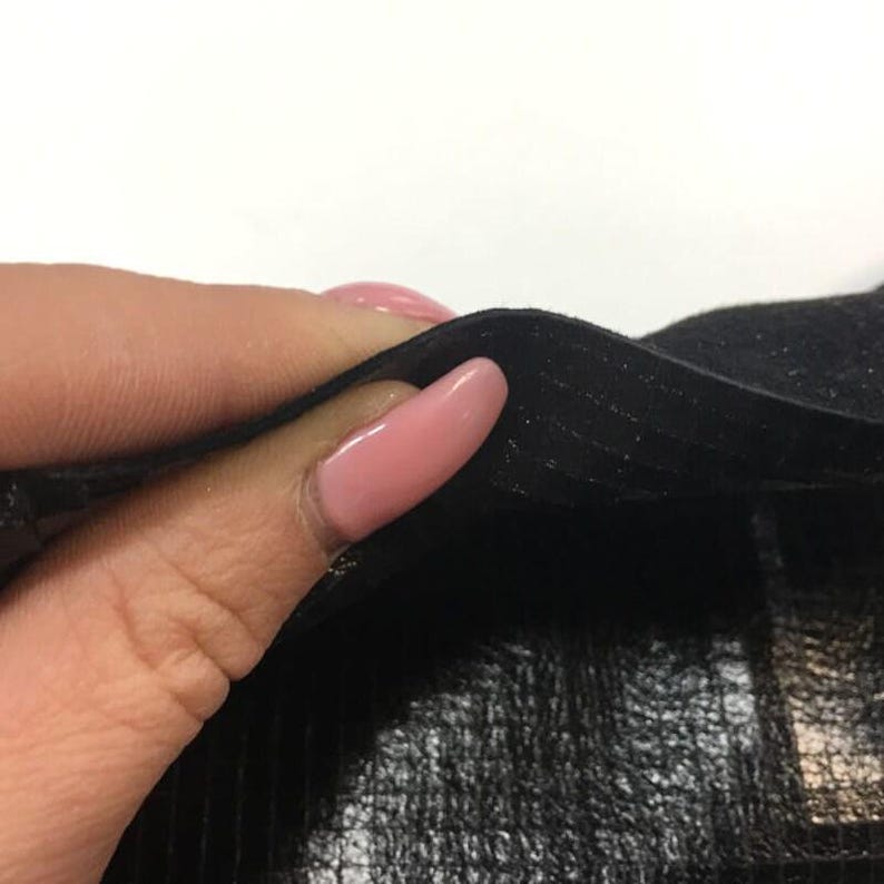 BLACK textured leather hides, Thin Metallic Sheep skin sheets Scaled lambskin PLAID BLACK 793, 1.25oz Genuine sewing leather geometric print image 6