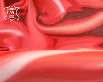 Red Abstract Tie Dye Rose Leather Print Hides 5 - 6 sqft // 0.48-0.60 Unique Print // Smooth Thick Crafting Material 1452 1.1mm/2.75oz