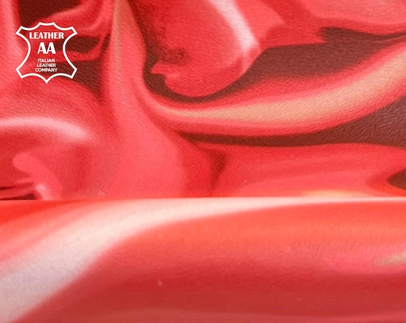 Red Abstract Tie Dye Rose Leather Print Hides 5 - 6 sqft // 0.48-0.60 Unique Print // Smooth Thick Crafting Material 1452 1.1mm/2.75oz