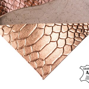 High Quality Italian Genuine Metallic Snake Hide Leather Sheets | Rose Gold | Choose Your Size | Snake Print Leather Sheets