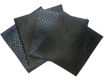 Calf Leather Sheets || Black Cow Leather Pieces || Indigo Blue Textured Pieces || Sizes from 5x5 inches to 18x24 inches