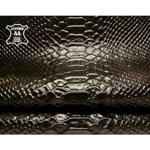 Dark Brown Leather With Snake Print // Genuine Leather Hides // Shiny Embossed Lambskin Material // Textured  Sewing Pieces,1038