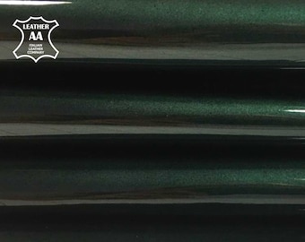 GREEN patent leather colored leather lambskin hide shiny leather material deep green patent leather glossy fabric GREEN LACQUER 639, 1.0 mm