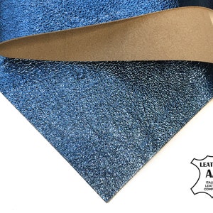 Blauwe metallic leren vellen | Echt schapenvachtleer | Voor handwerk | 6x6, 8x10, 12x12, 12x18, 18x24 | Stofresten | 870, 2.5oz/1.0mm