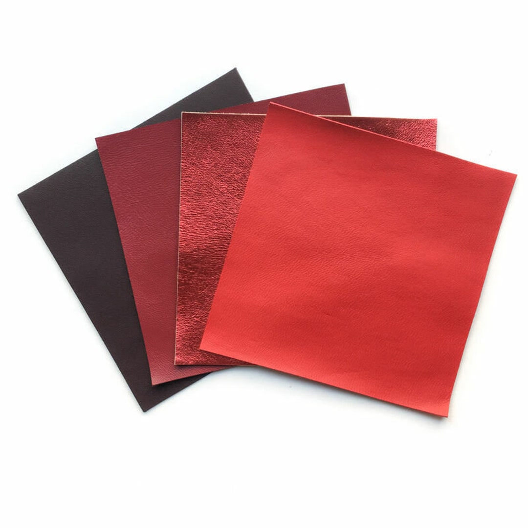 Genuine Leather Fabric, Glossy Grainy Deep Wine / Dark Red, Real