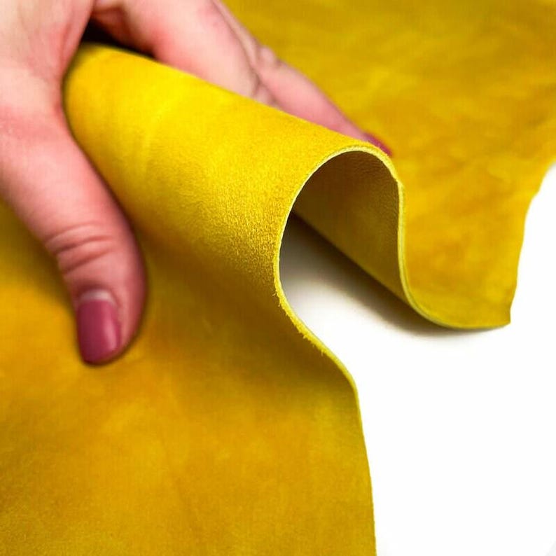 Bright Yellow Suede Leather // 4 sqft // Soft Velour Material For Sewing // Lemon Curry, 1171, 0.9mm/2.25oz image 5