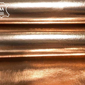 Tissu en cuir or rose // Cuir métallisé véritable // Cuir d'agneau rose véritable // Cuir brillant pour loisirs créatifs // 0,5 à 0,7 m² // OR ROSE, 585, 0,9 mm