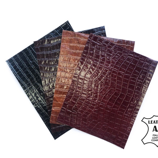 Classic Crocodile Leather Sheets // 8x10in Leather Pieces // Embossed Lambskin // Genuine Leather // Crocodile Print //  Earring Supplies