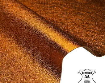 Orange Metallic Lambskin Leather 5, 6 sqft Hides Soft Real Animal Leather 0.5-0.6 mm (1.25-1.5 oz) Shiny 1697