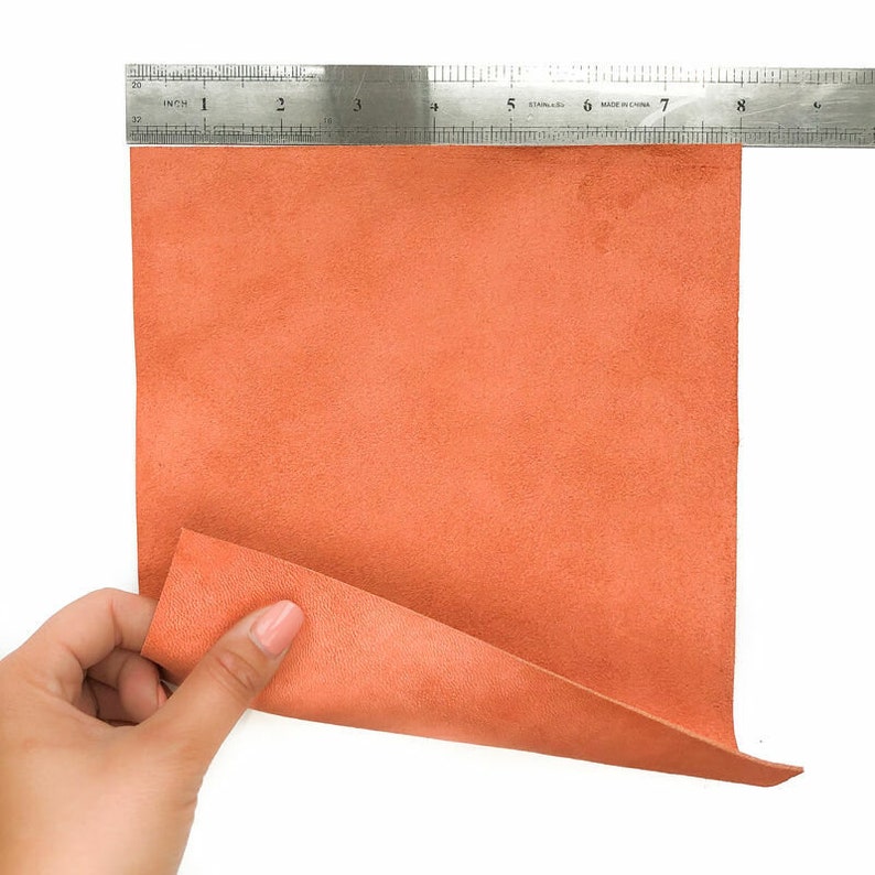 Orange Suede Leather 6x6in15x15cm Sheets Summer Color Soft Velour Scraps Genuine Earring Leather Pieces Langoustino 915 1.2mm 3 oz