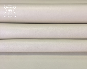 Matte Creamy WHITE Leather Fabric// Off White Lambskin Hides// Thick White Sewing Material Leather Fabric//WHITE ASPARAGUS 816, 1.0mm/2.5 oz