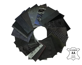 BLACK MIX Genuine Leather Scraps 4 or 8 Pre-Cut Pieces* 5x5 inches *Black Shades