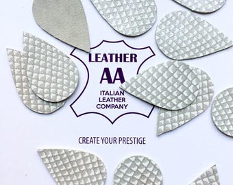 4psc Leather Teardrop Blanks Silver & White textured leather shapes for earrings