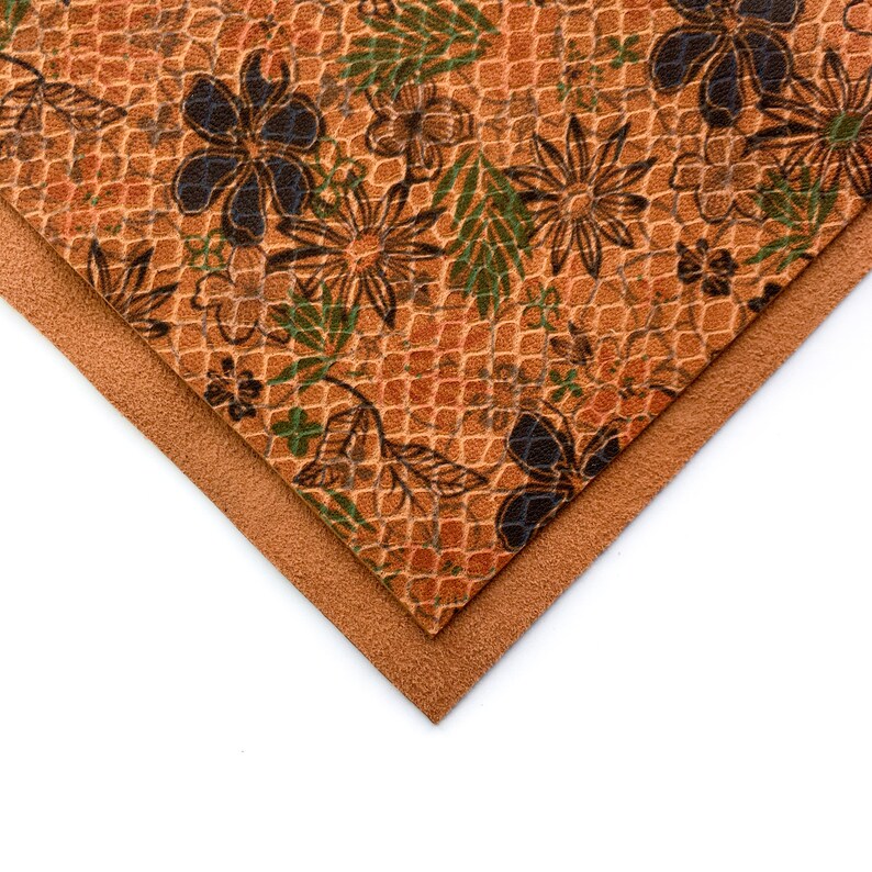 ORANGE Leather 6x6in/15x15cm Flower Print Leather Sheet Etsy