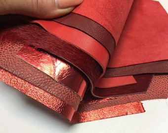 RED Leather Scraps MIX Real Sheep Hide Pieces Small Burgundy Leather Sheets DIY Red lambskin leather pieces Genuine leather off cuts of Red